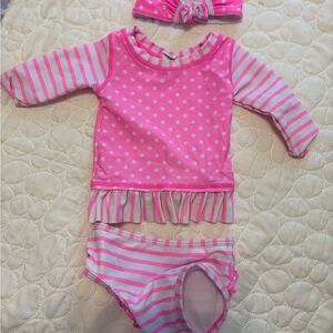 Ruffle Butts 2 Piece Girls Swimsuit with Headband